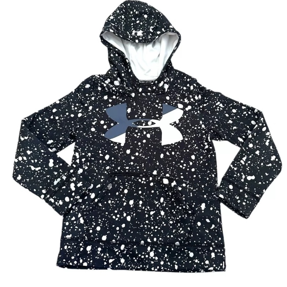 Under Armour Black Paint Splatter Fleece Lined Cold Gear Hoodie Girls YL